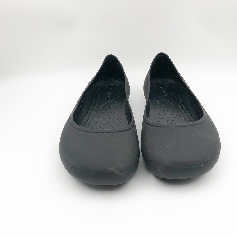Crocs Shoes Womens 10 Brooklyn Ballet Flats Black Slip On Comfort Rubber - Picture 2 of 9